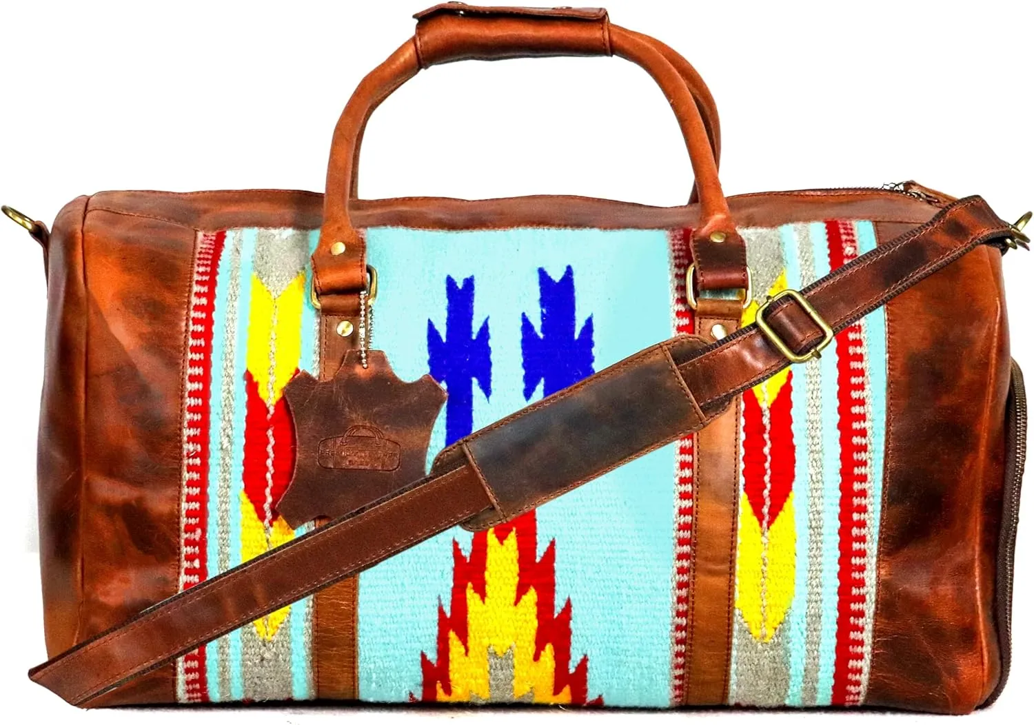Handmade Premium Duffle Bag leather heavy duty Gym Sports Airplane Overnight Luggage Carry On Unisex Travel Hand woven Rug Bag Wollen Bag Gift for His/Her (RUG DUFFLE BAG STYLE_02)
