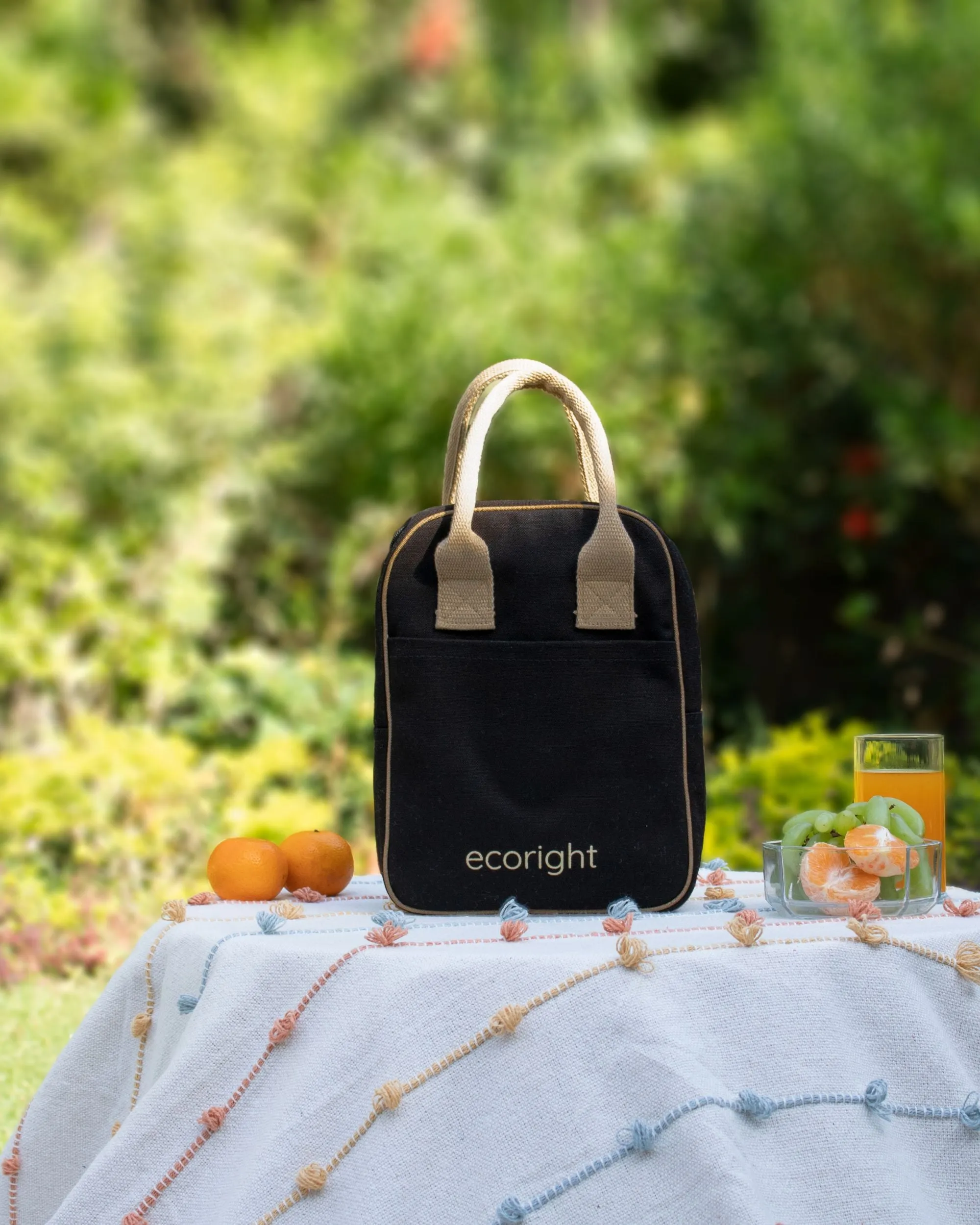 Insulated Lunch Bag - Black & Beige