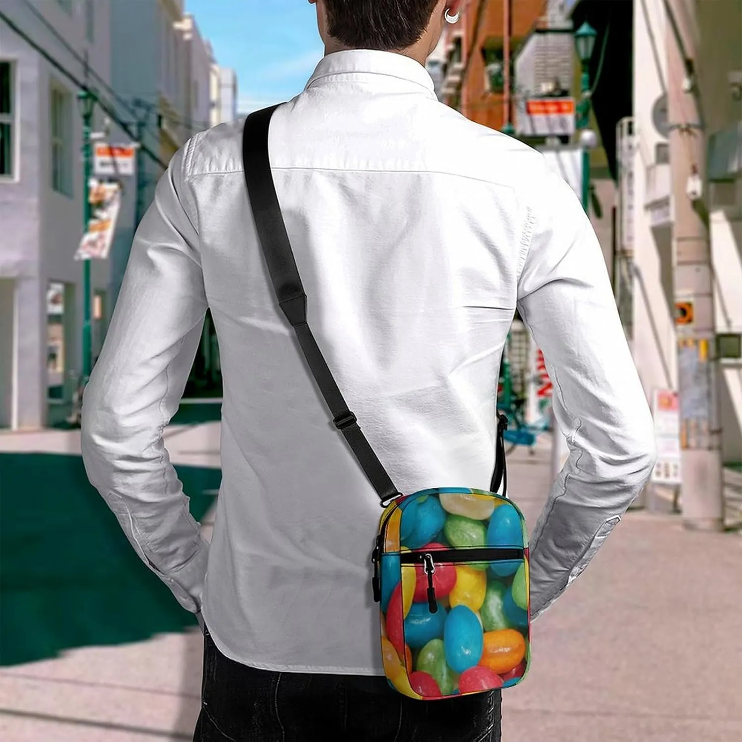 Jelly Bean Candies Colorful Crossbody Bag Small Shoulder Bag Waterproof, Lightweight And Convenient