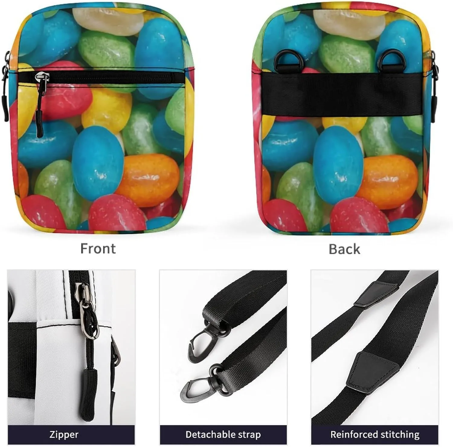 Jelly Bean Candies Colorful Crossbody Bag Small Shoulder Bag Waterproof, Lightweight And Convenient