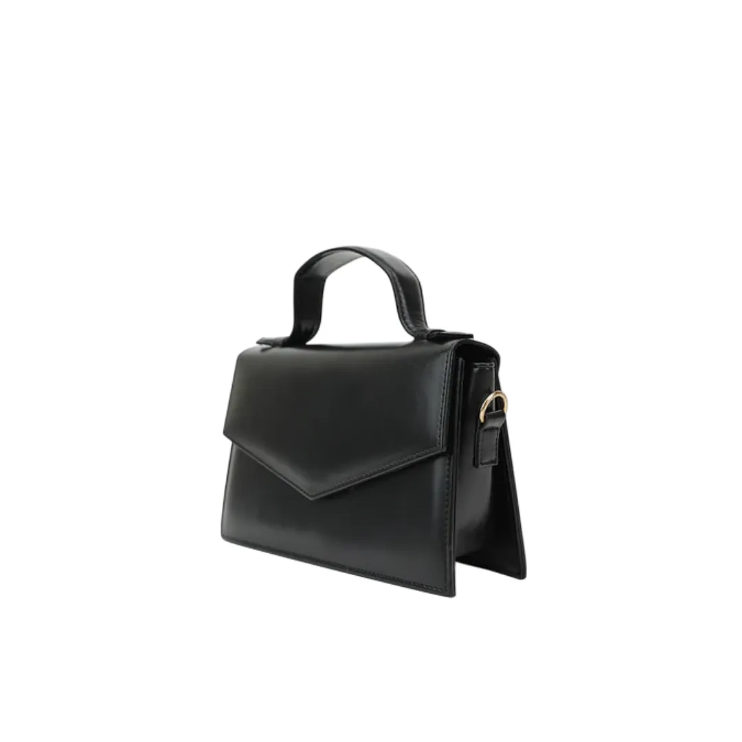 Jinglz Chic Black  Leather Structured Clutch with Suede Lining