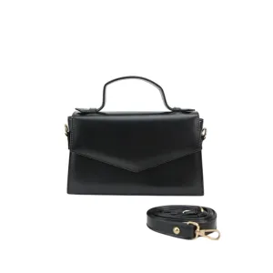 Jinglz Chic Black  Leather Structured Clutch with Suede Lining