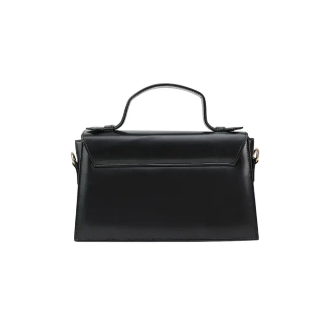 Jinglz Chic Black  Leather Structured Clutch with Suede Lining