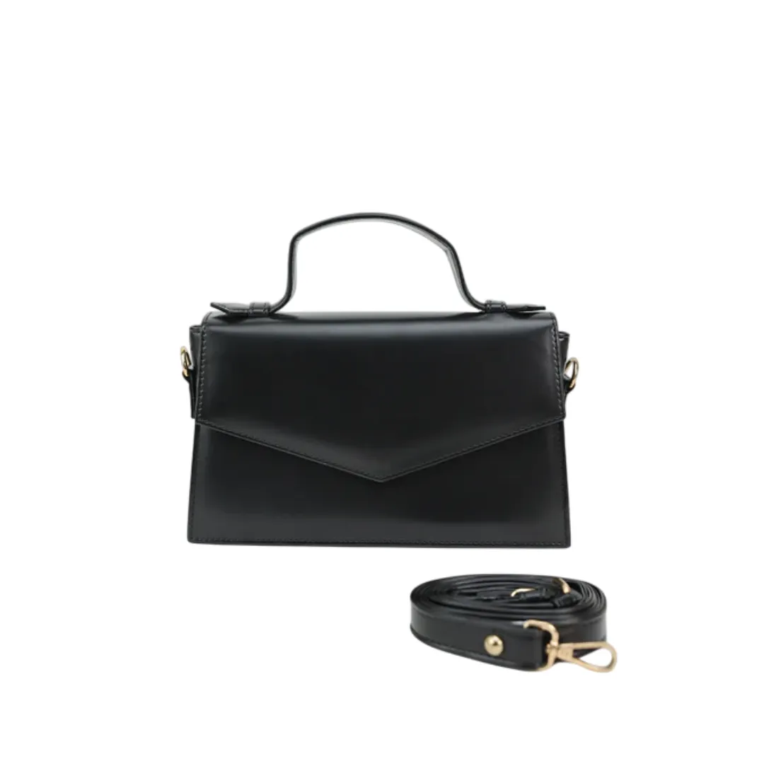 Jinglz Chic Black  Leather Structured Clutch with Suede Lining
