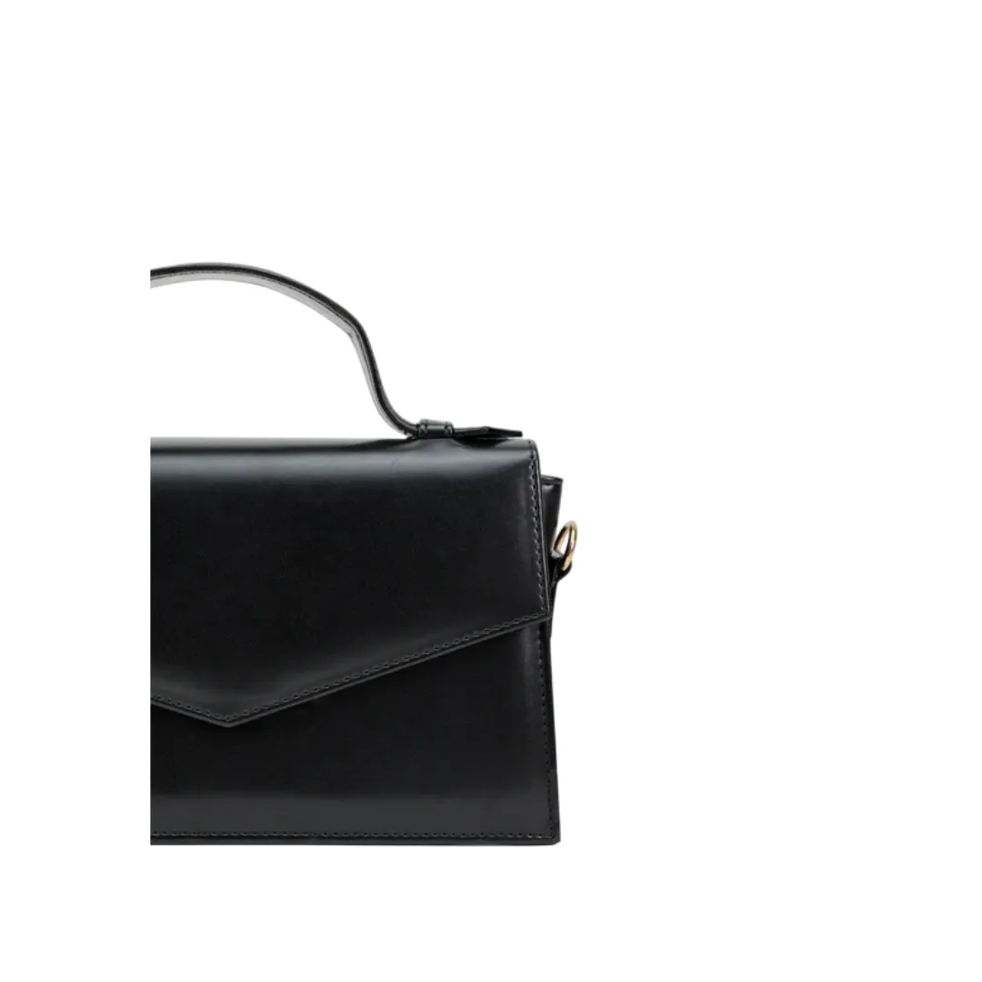 Jinglz Chic Black  Leather Structured Clutch with Suede Lining