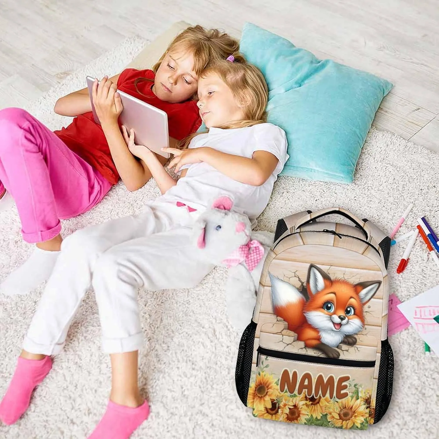 Kids School Backpack, Custom Backpack for Boys Girls 6-8, 17 Inch Animals Student BookBags Travel for School Picnic Hiking