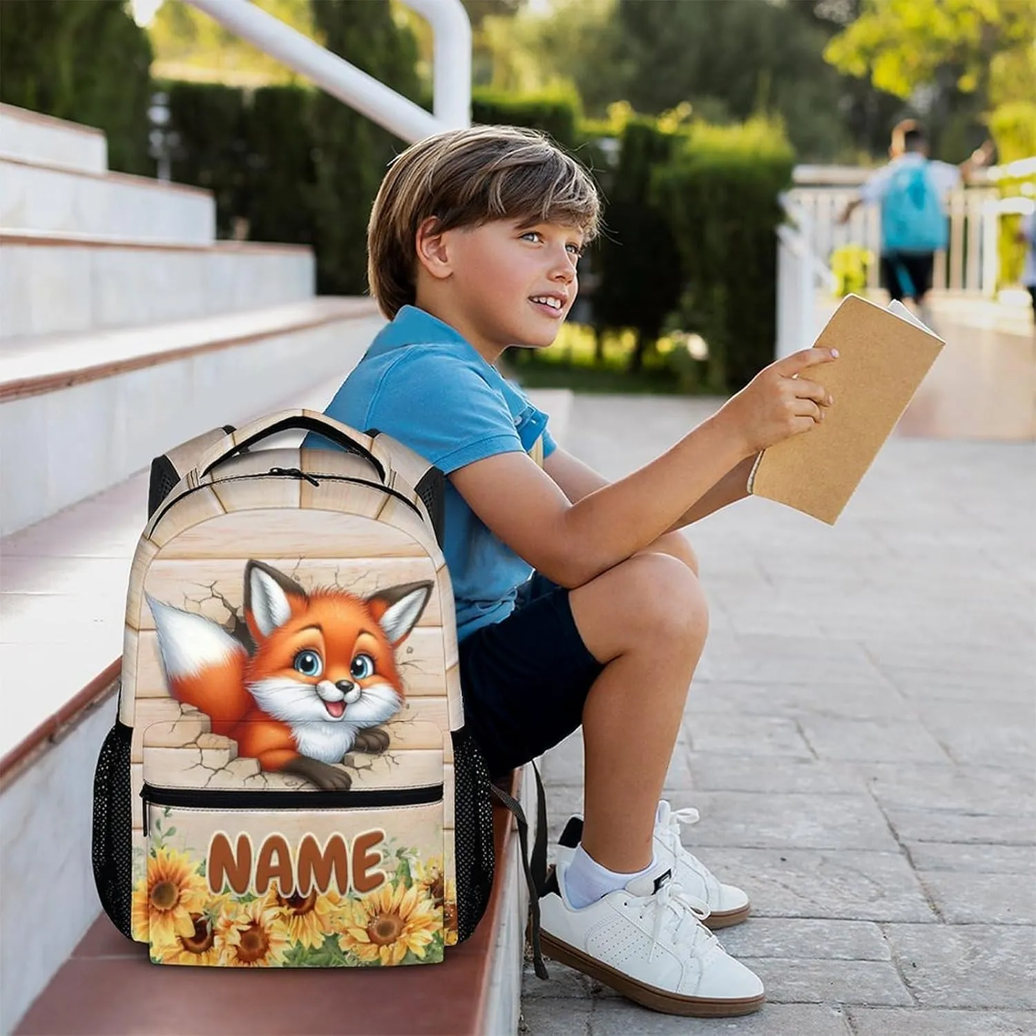 Kids School Backpack, Custom Backpack for Boys Girls 6-8, 17 Inch Animals Student BookBags Travel for School Picnic Hiking