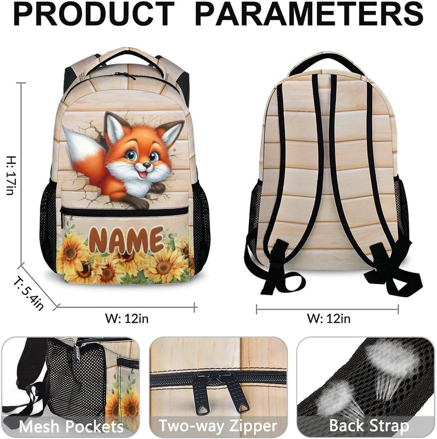 Kids School Backpack, Custom Backpack for Boys Girls 6-8, 17 Inch Animals Student BookBags Travel for School Picnic Hiking