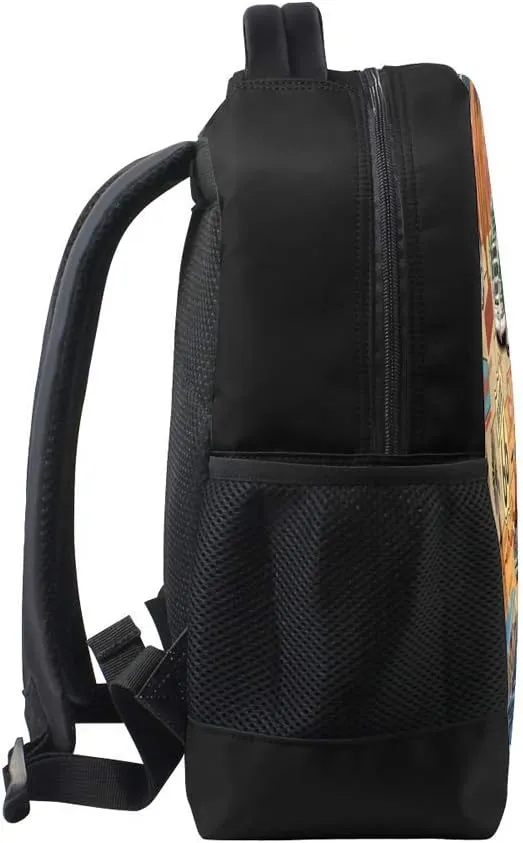 Kuizee Classic Backpack Schoolbag Adjustable Padded Shoulder Straps Daypack Retro Route 66 Poster Car Beige American Casual Bags Durable College Daily 16Inch