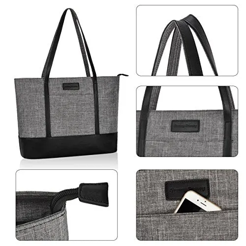 Laptop Tote Bag,Fits 15.6 Inch Laptop,Womens Lightweight Water Resistant Nylon Tote Bag Shoulder Bag Messenger Bag,Grey