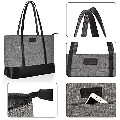 Laptop Tote Bag,Fits 15.6 Inch Laptop,Womens Lightweight Water Resistant Nylon Tote Bag Shoulder Bag Messenger Bag,Grey