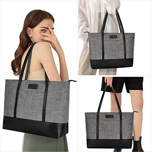 Laptop Tote Bag,Fits 15.6 Inch Laptop,Womens Lightweight Water Resistant Nylon Tote Bag Shoulder Bag Messenger Bag,Grey