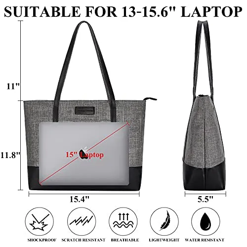 Laptop Tote Bag,Fits 15.6 Inch Laptop,Womens Lightweight Water Resistant Nylon Tote Bag Shoulder Bag Messenger Bag,Grey