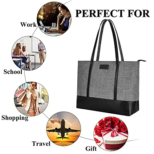 Laptop Tote Bag,Fits 15.6 Inch Laptop,Womens Lightweight Water Resistant Nylon Tote Bag Shoulder Bag Messenger Bag,Grey