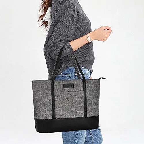 Laptop Tote Bag,Fits 15.6 Inch Laptop,Womens Lightweight Water Resistant Nylon Tote Bag Shoulder Bag Messenger Bag,Grey