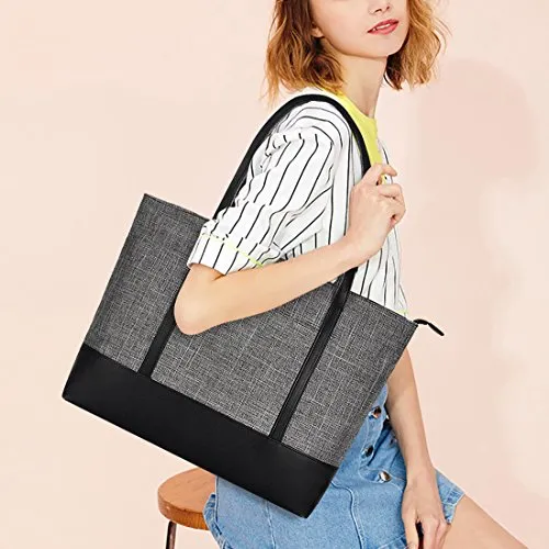 Laptop Tote Bag,Fits 15.6 Inch Laptop,Womens Lightweight Water Resistant Nylon Tote Bag Shoulder Bag Messenger Bag,Grey