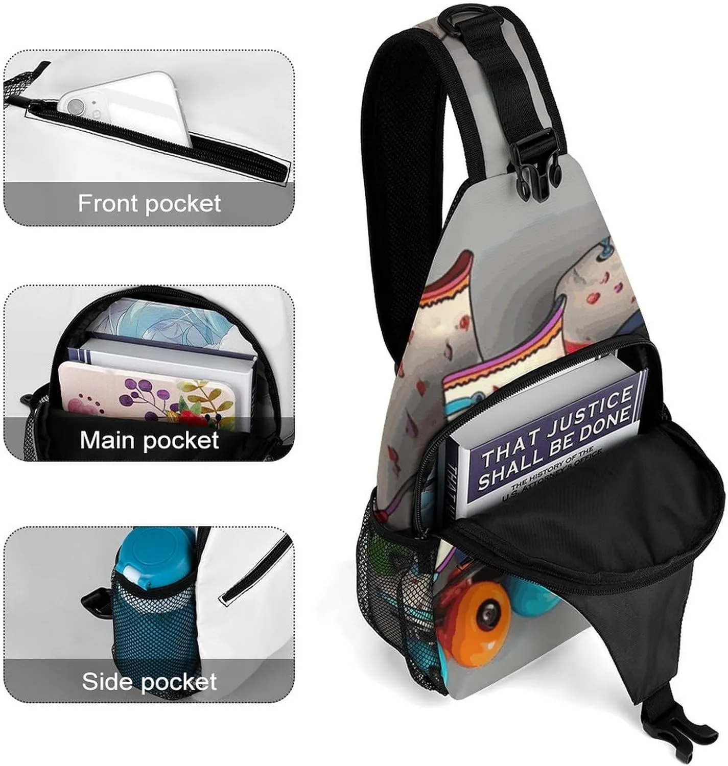 Lightweight Chest Bag Crossbody Bag Retro Roller Skates Colorful Sling Backpack for Women Men Sports Travel