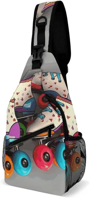 Lightweight Chest Bag Crossbody Bag Retro Roller Skates Colorful Sling Backpack for Women Men Sports Travel