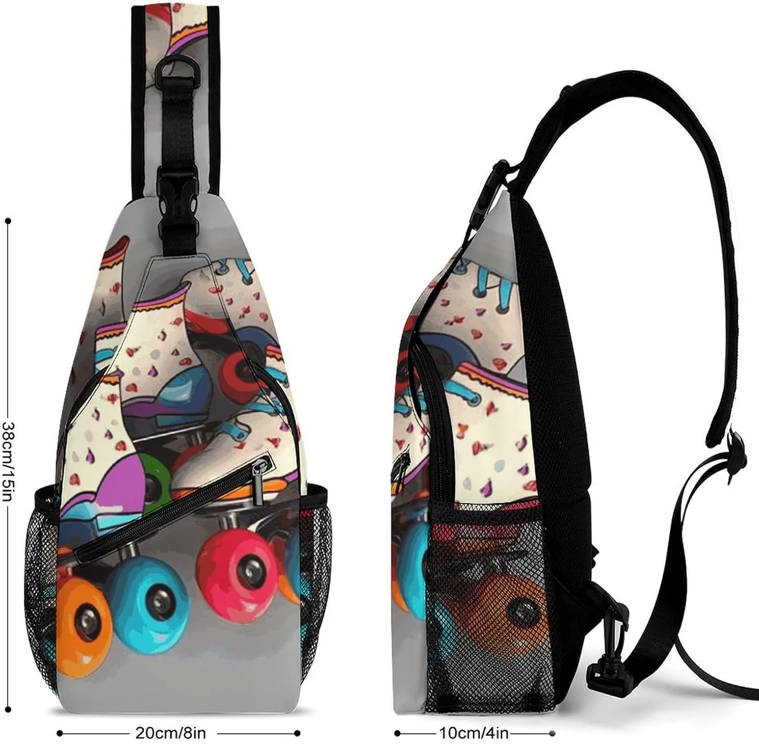 Lightweight Chest Bag Crossbody Bag Retro Roller Skates Colorful Sling Backpack for Women Men Sports Travel