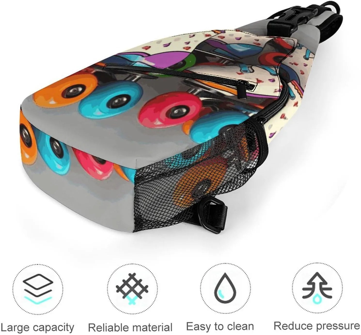 Lightweight Chest Bag Crossbody Bag Retro Roller Skates Colorful Sling Backpack for Women Men Sports Travel