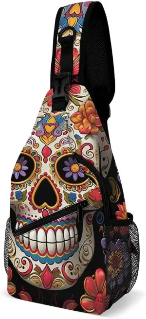 Lightweight Chest Bag Crossbody Bag Sugar Skulls Sling Backpack for Women Men Sports Travel