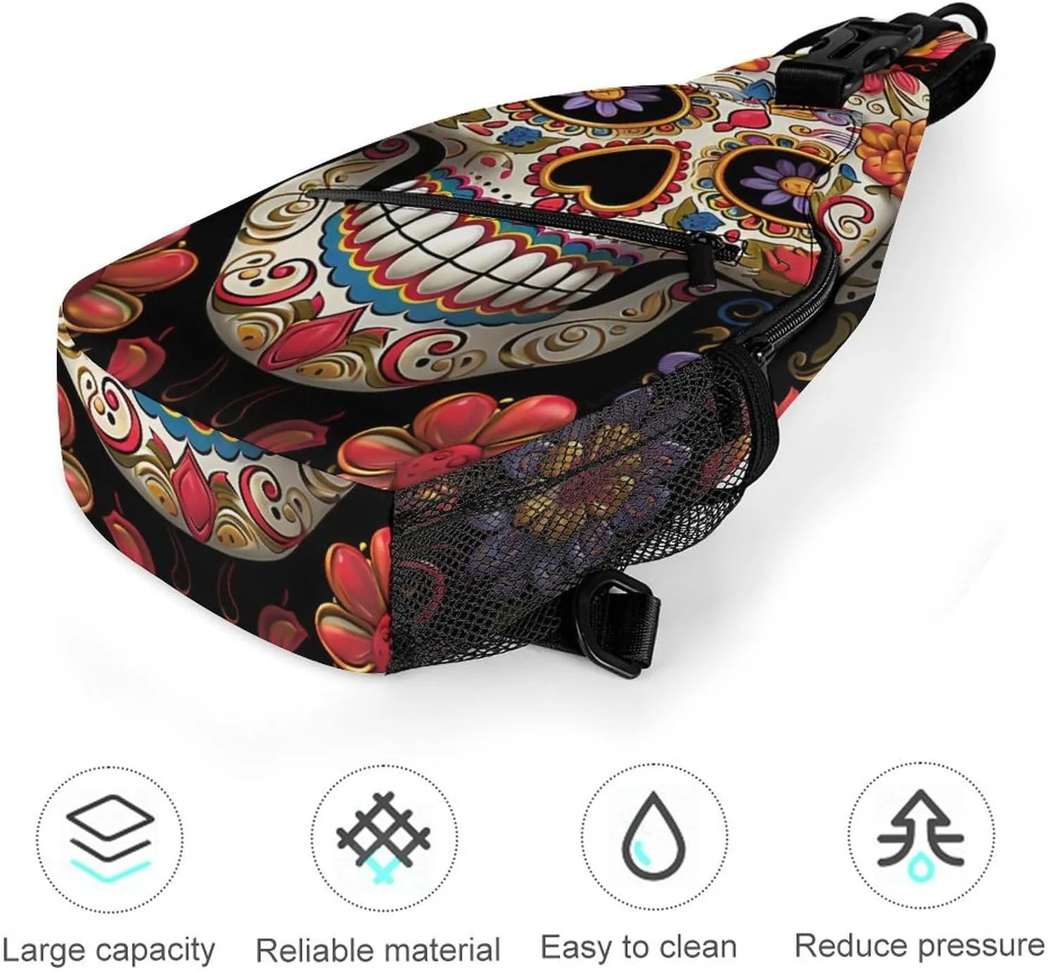 Lightweight Chest Bag Crossbody Bag Sugar Skulls Sling Backpack for Women Men Sports Travel