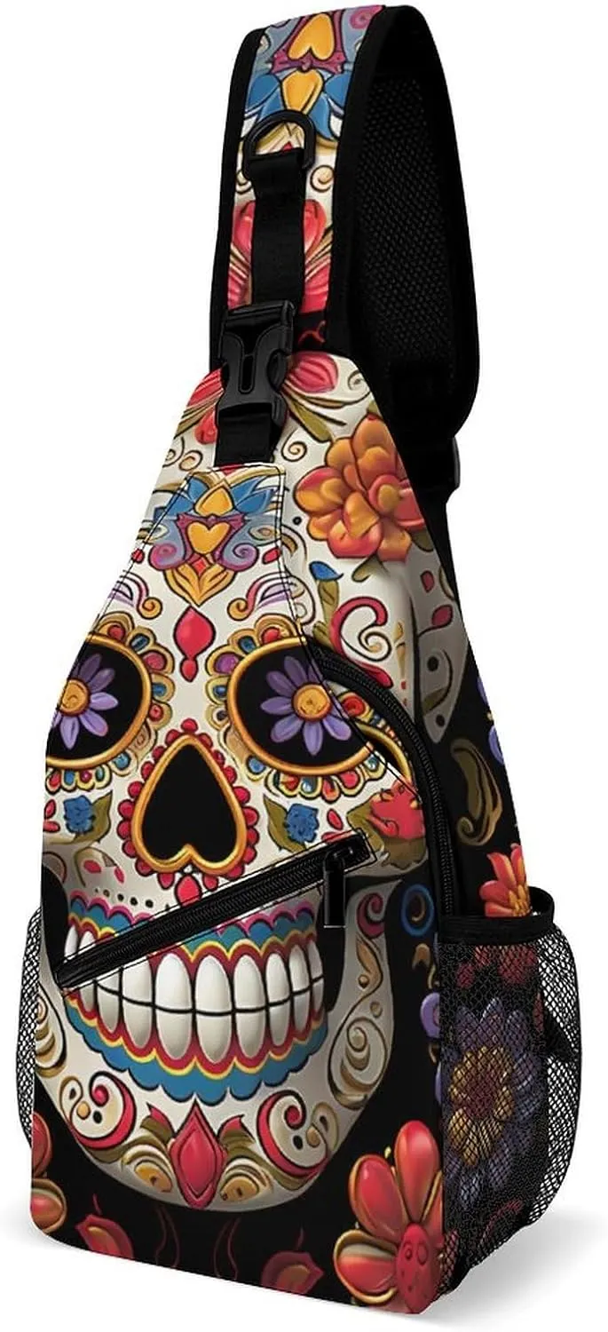 Lightweight Chest Bag Crossbody Bag Sugar Skulls Sling Backpack for Women Men Sports Travel