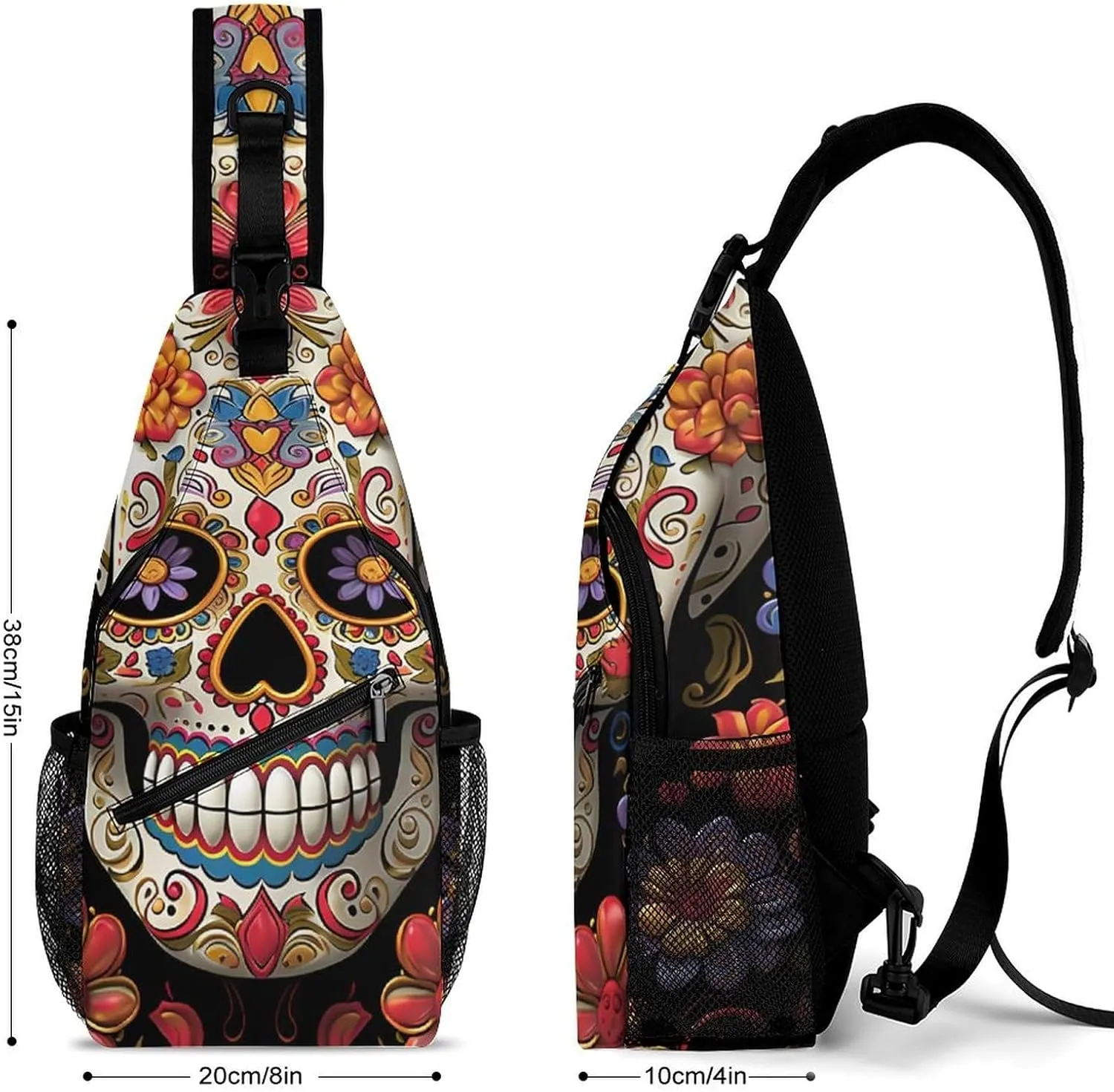 Lightweight Chest Bag Crossbody Bag Sugar Skulls Sling Backpack for Women Men Sports Travel