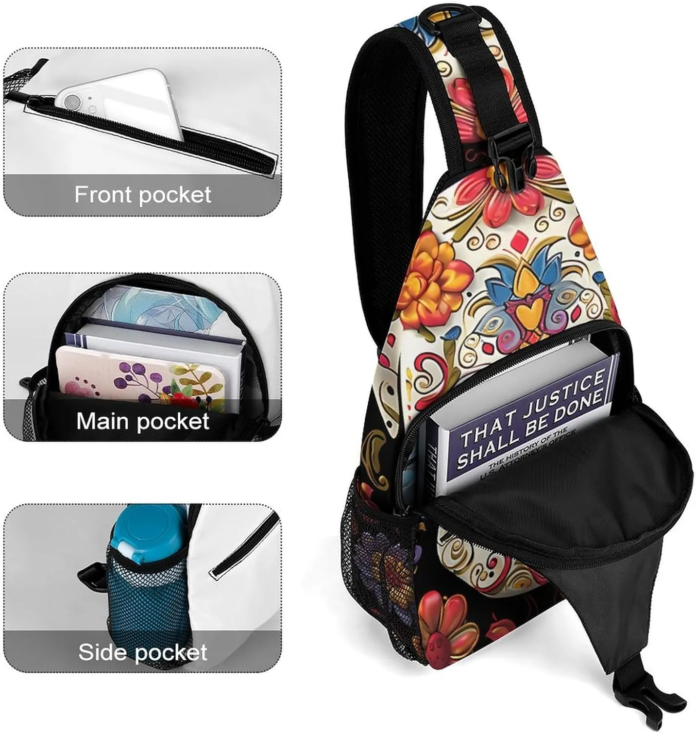 Lightweight Chest Bag Crossbody Bag Sugar Skulls Sling Backpack for Women Men Sports Travel