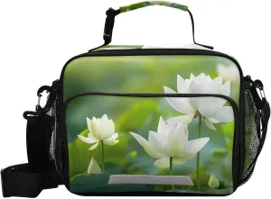 Lotus Pond Lunch Box Kids Insulated Lunch Bag Boys Girls Reusable Cooler Tote Shoulder Strap for School Picnic