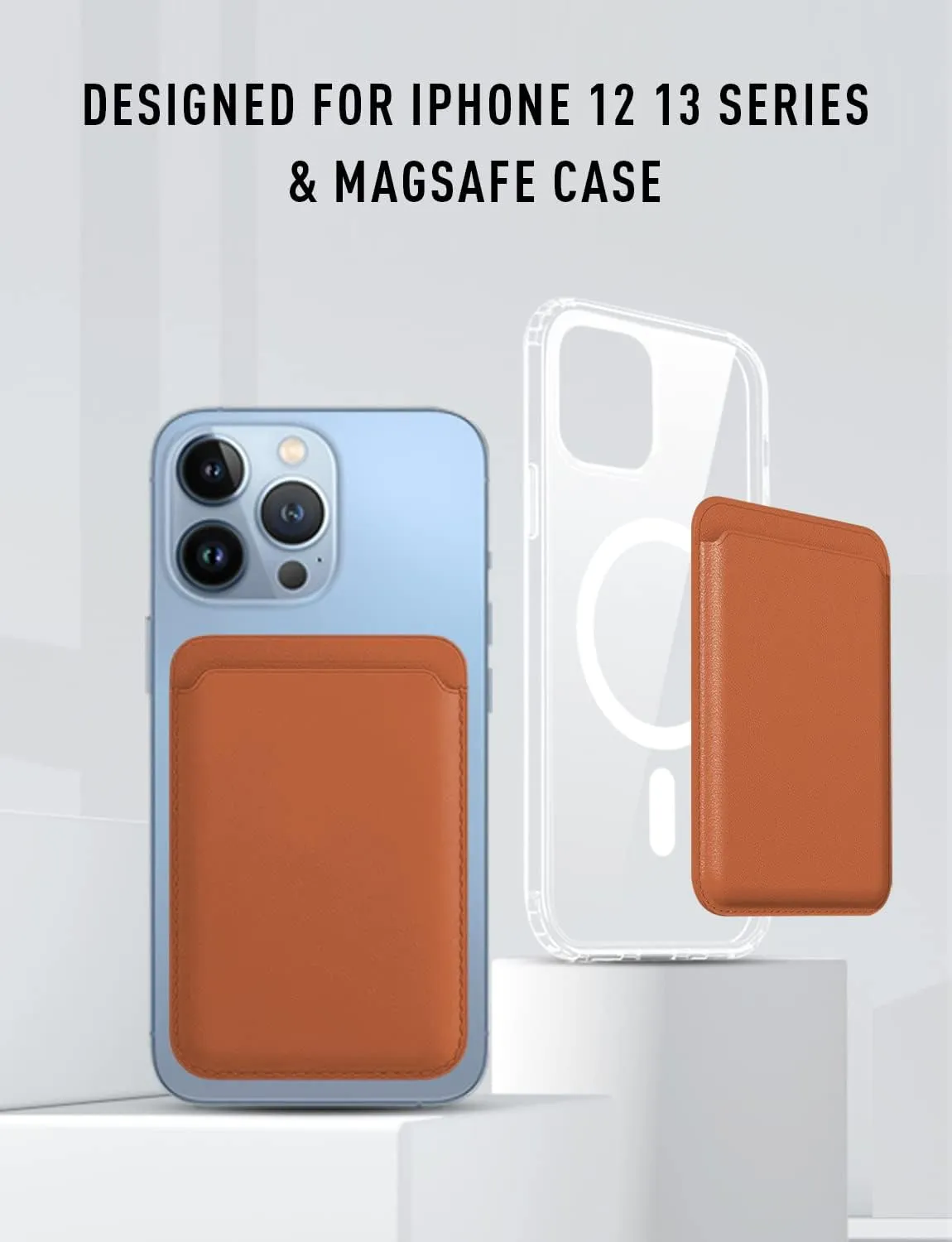 Magnetic Card Wallet Holder with MagSafe for iPhone 15 Pro Max/15 Pro/15 Plus/15,for iPhone 14 Pro Max/14 Plus/14 Pro/14, for iPhone 13 Pro Max/13 Pro/13/13 Mini, for iPhone 12/12 Pro/12 Max,Brown