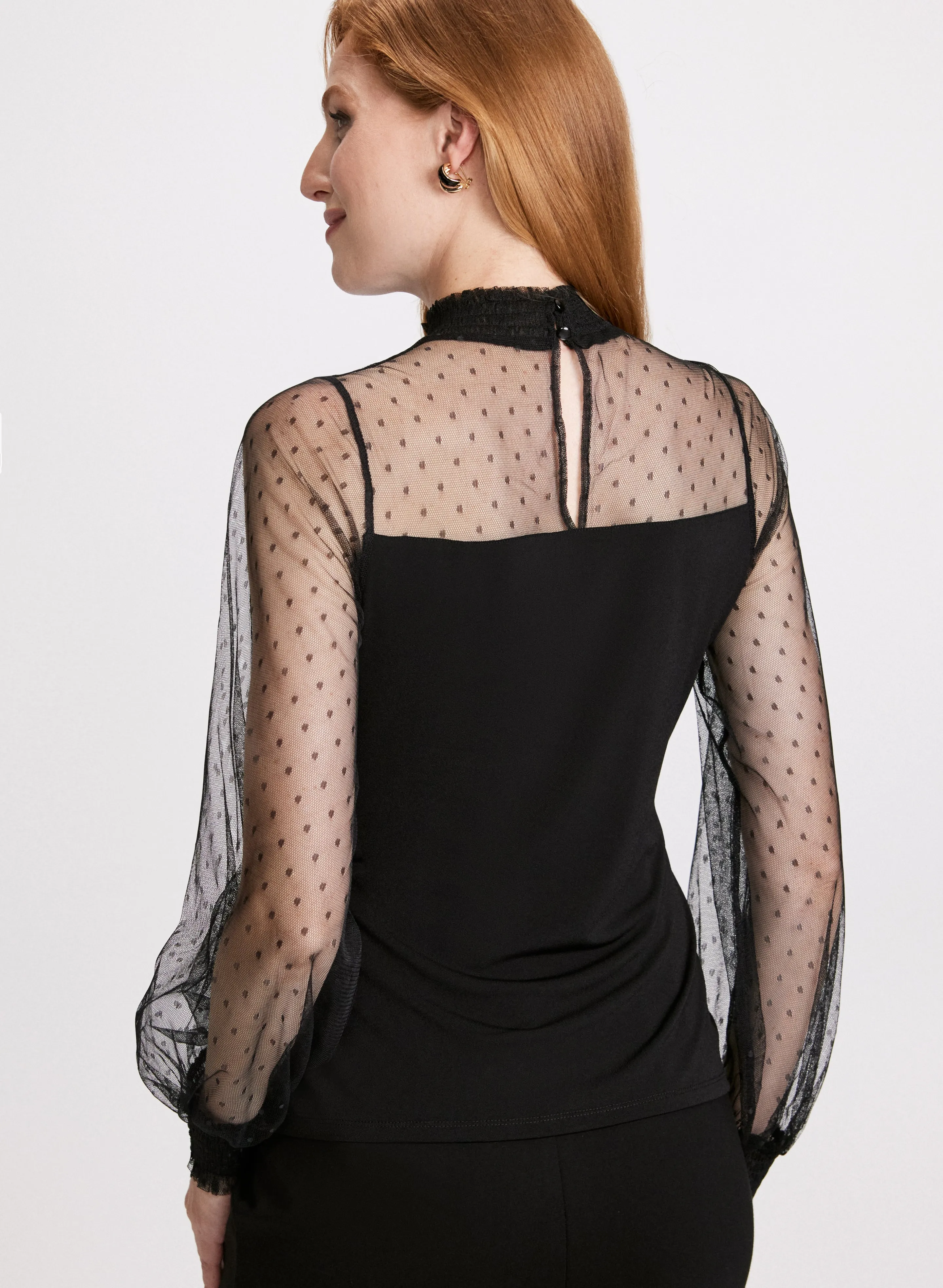 Mock Neck Mesh Sleeve Top