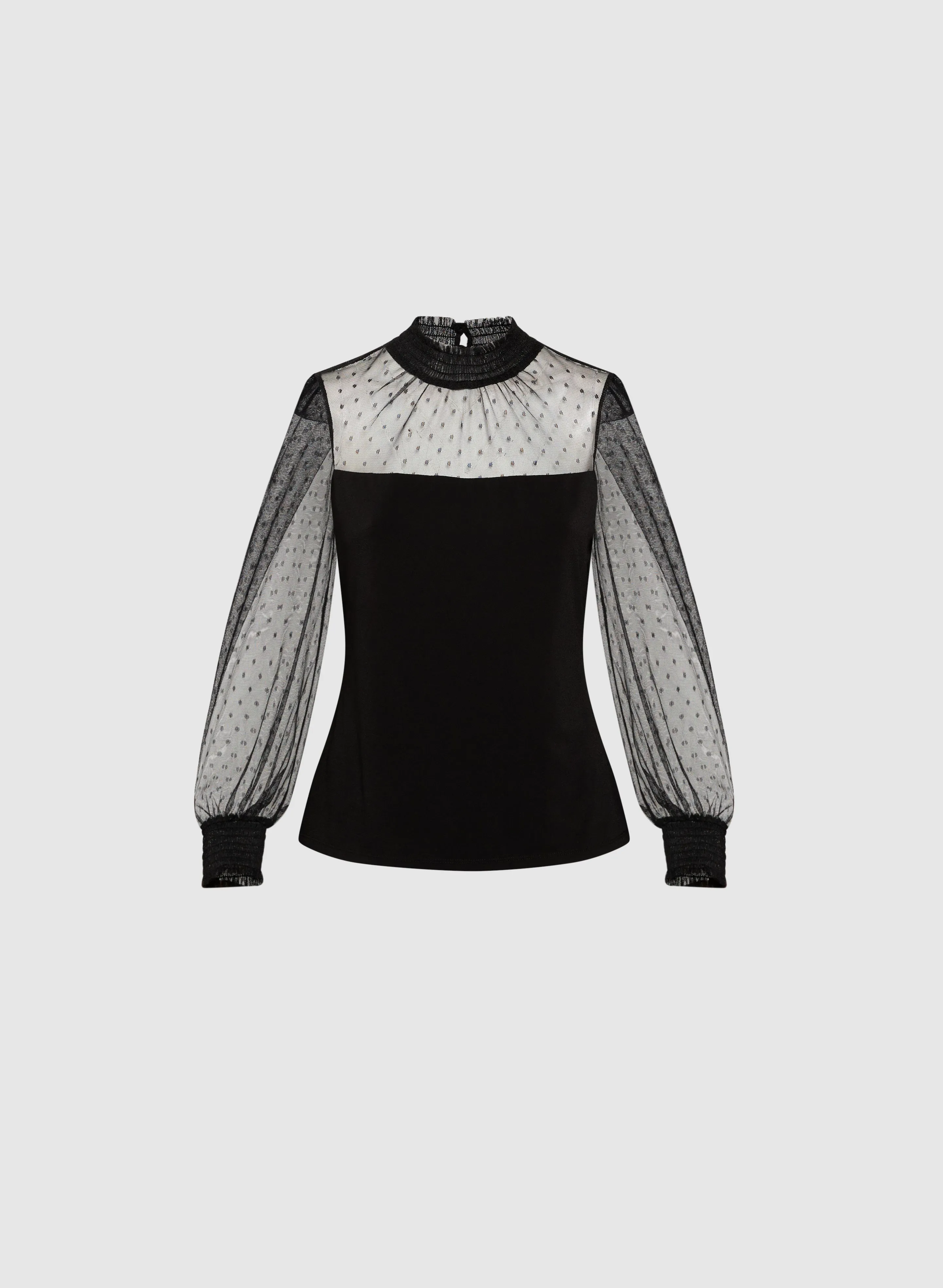 Mock Neck Mesh Sleeve Top