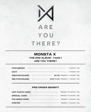 Monsta X - 2nd Album Take.1 [Are You There?] (IV version) CD   Folded Poster   Photocard   Booklet   Pre-Order Benefit   Extra Photocards Set
