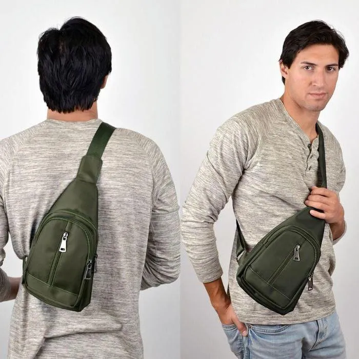 Olive Crossbody Sling Backpack with Adjustable Strap