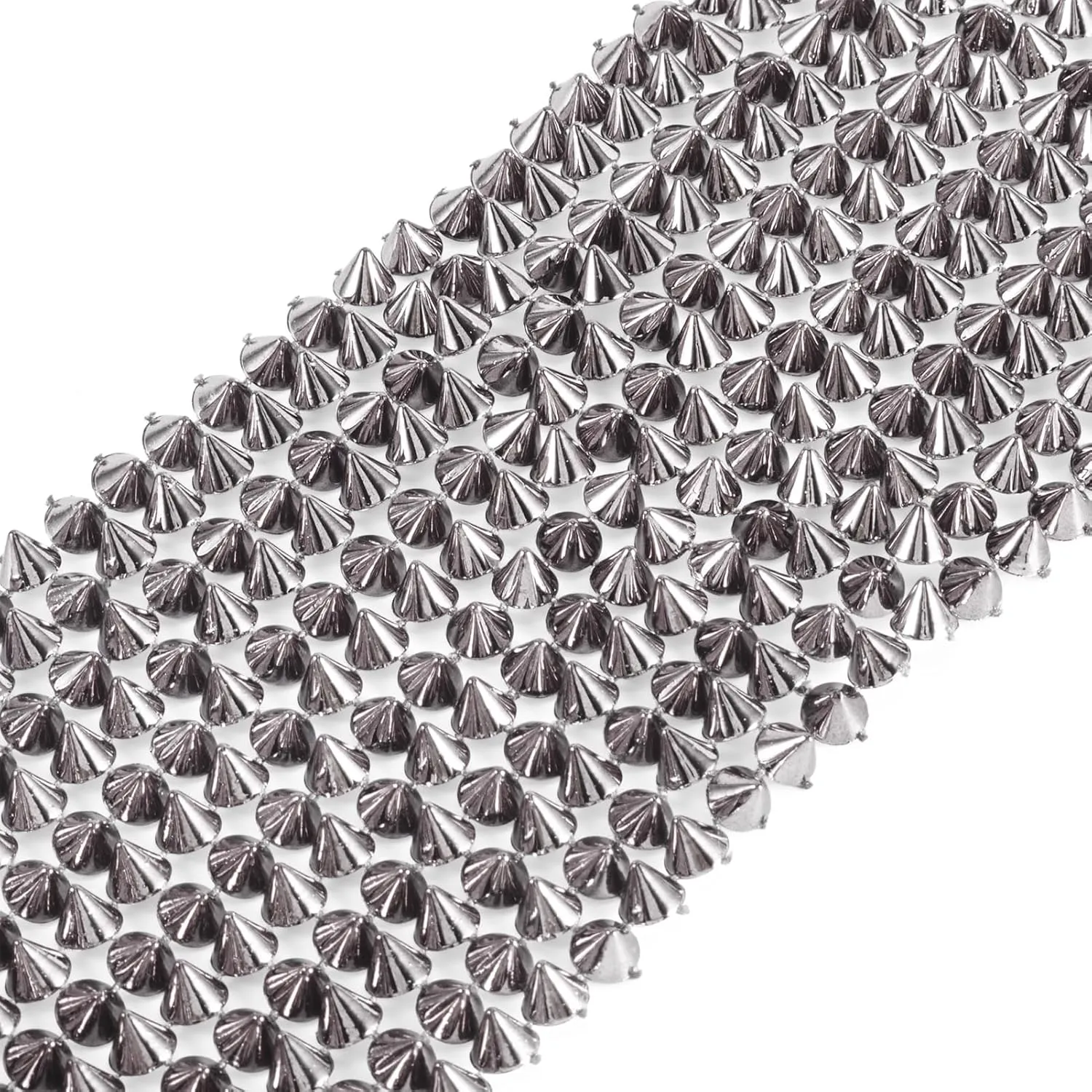 Pandahall 1 Yard Sew Stitch On Spike Stud 12 Rows Bullet Cone Flatback Rivets Punk Rock Trim Mesh Bead Craft for Leather Clothes Belt Bags Jewelry Making (Black)