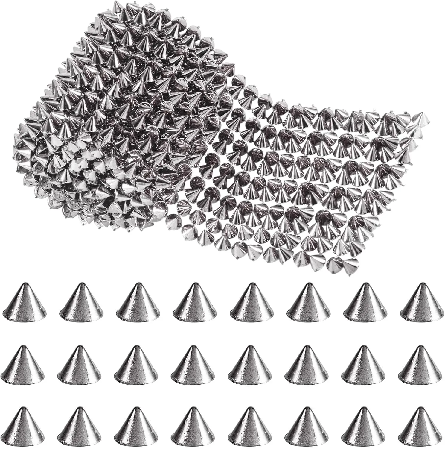 Pandahall 1 Yard Sew Stitch On Spike Stud 12 Rows Bullet Cone Flatback Rivets Punk Rock Trim Mesh Bead Craft for Leather Clothes Belt Bags Jewelry Making (Black)