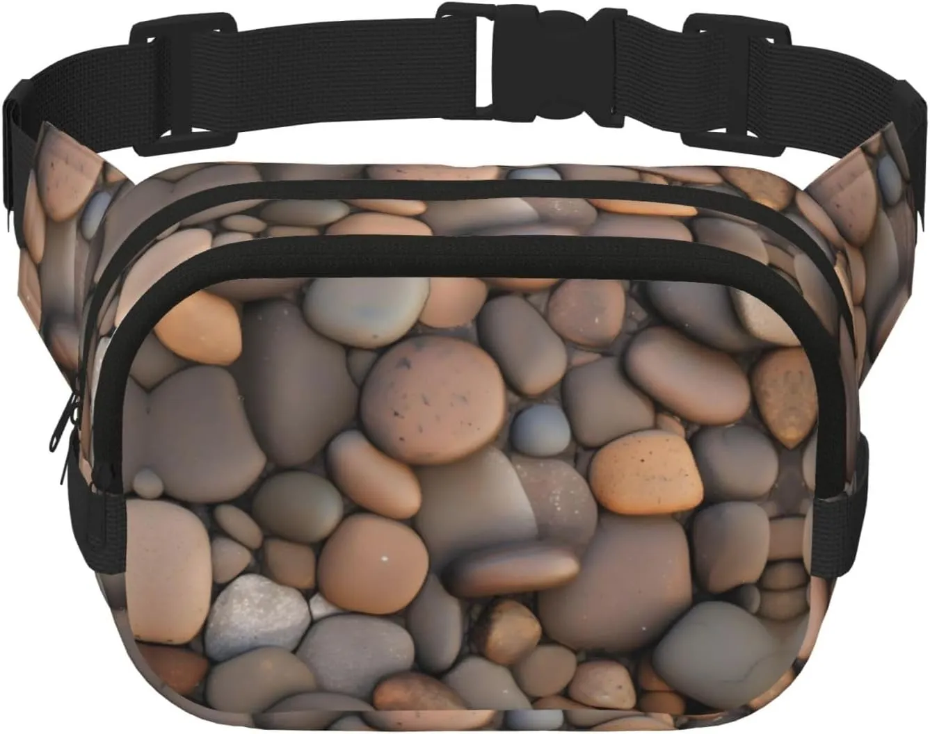 Pebbles in the beach Square Double-Layer Waist Bag for Outdoor Activities Such as Sports, Travel, Hiking, Cycling