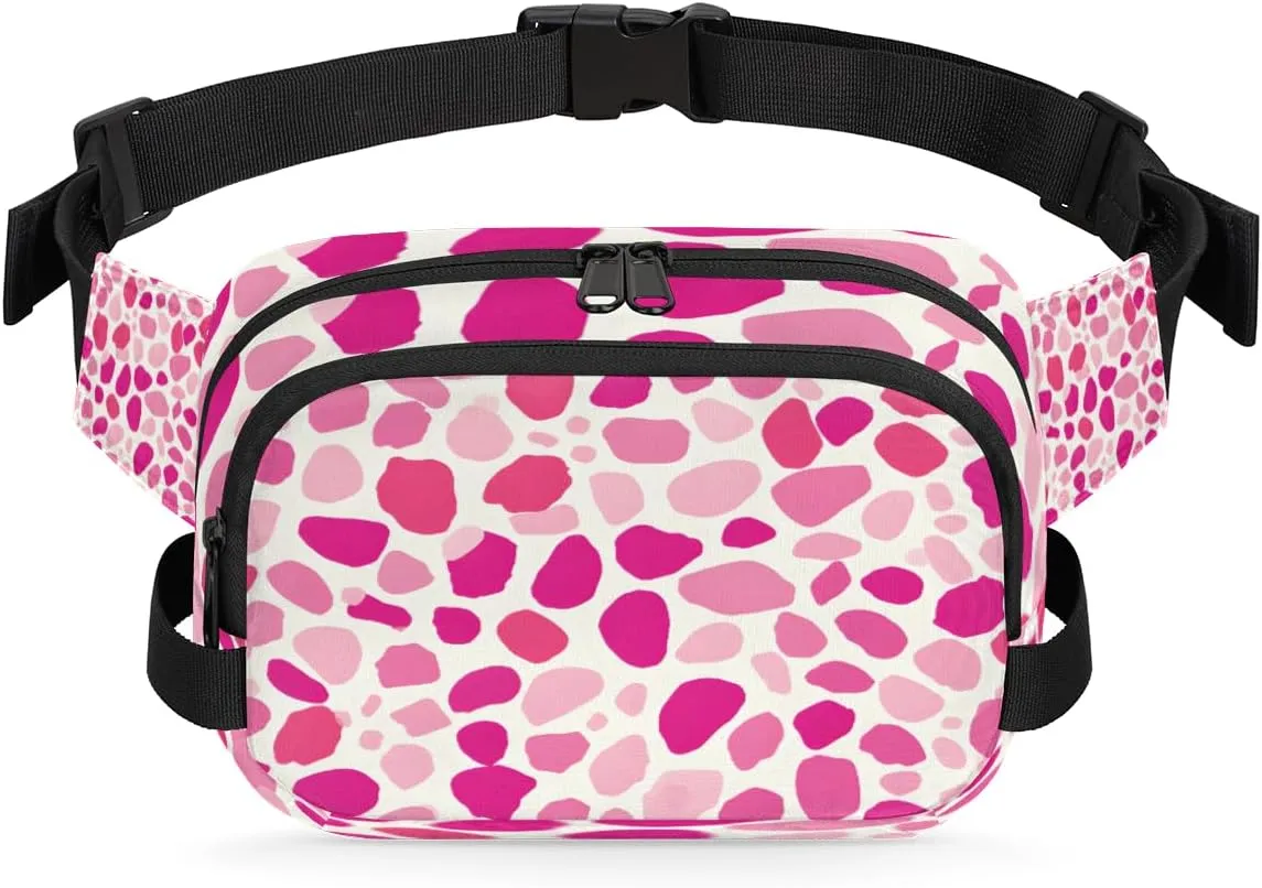 Pink Fanny Pack For Women, Belt Bag with Adjustable Strap Graduation Gifts Pink Pebble Dots