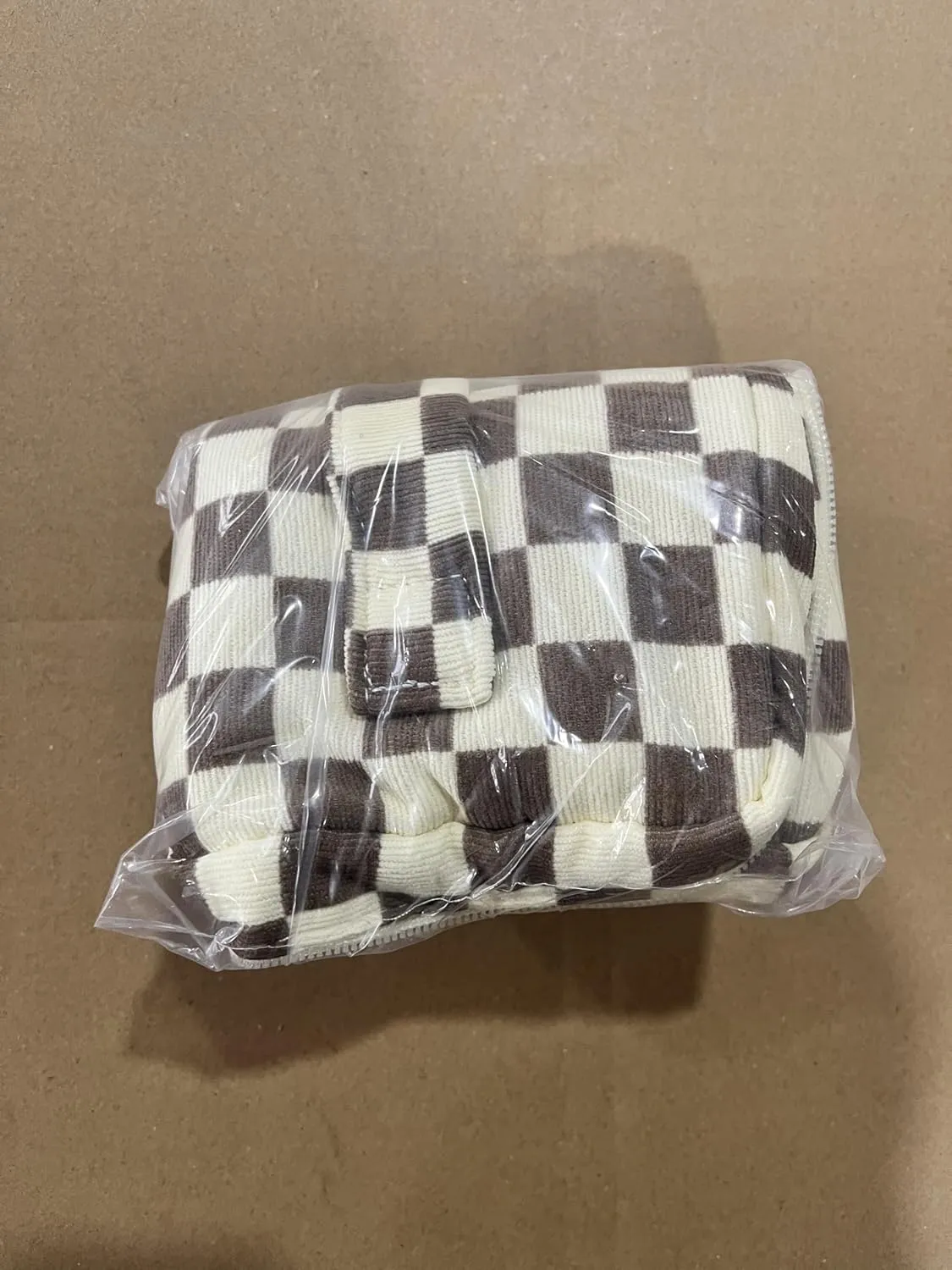 Prite Corduroy Makeup Bag Quilted Makeup Bag Large Floral Cosmetic Bag for Women Cute Travel Toiletry Bag with Handle(Light Checkerboard)