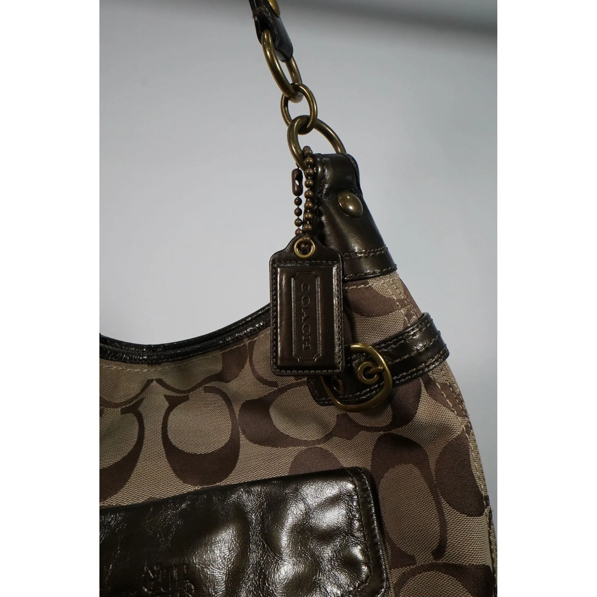 "Retail" Coach Bleecker Signature Pocket Stitched Khaki Bronze Hobo Bag Women's