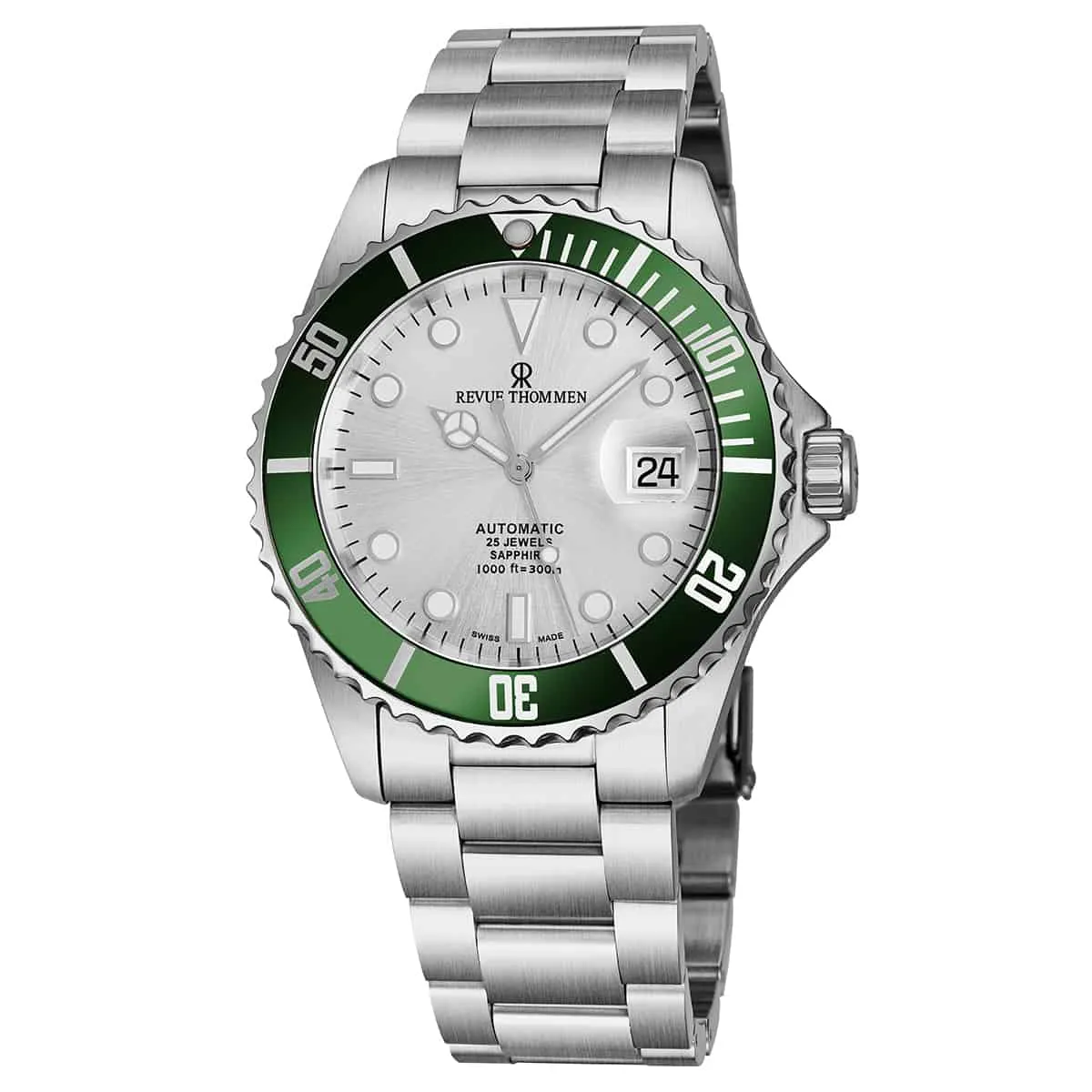Revue Thommen Men's 17571.2124 'Diver' Silver Dial Stainless Steel Bracelet Swiss Automatic Watch