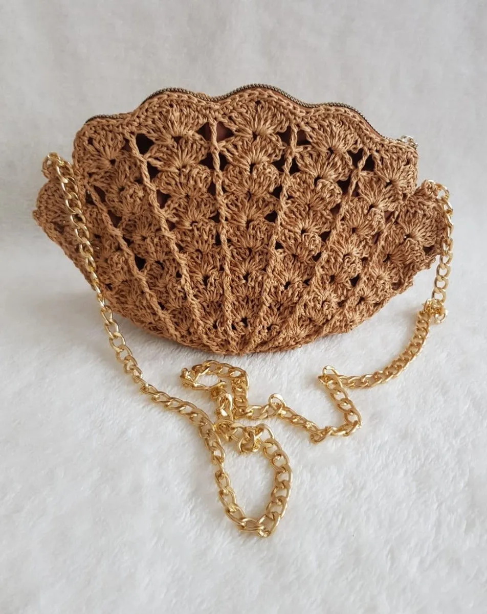 Shell Evening Wedding Party Clutch Bag Purse (LIGHT BROWN)