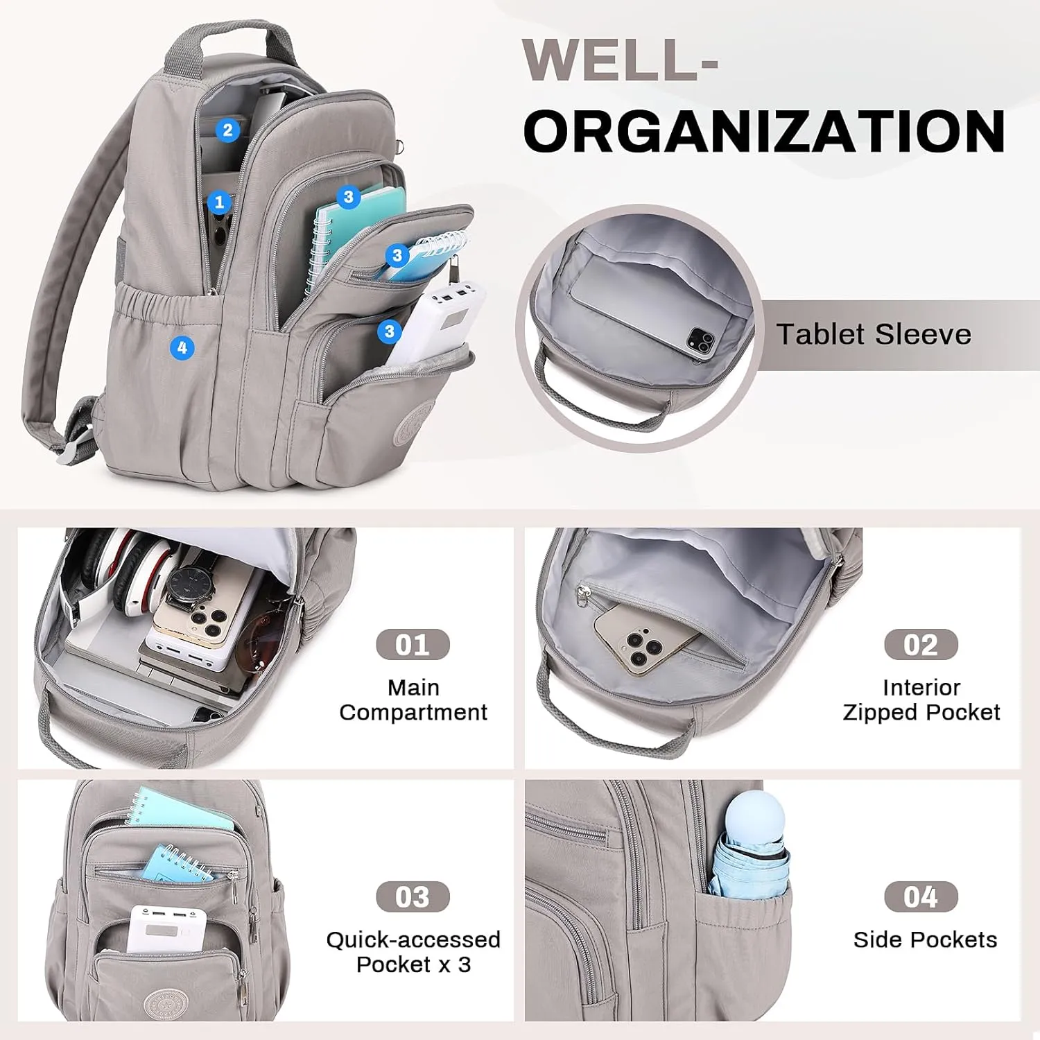 Small Backpack for Women, 2PCS Mini Backpack for Ladies Bookbag Purse for Women with Mini Wallet and Luggage Strap, Gray