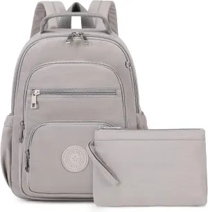 Small Backpack for Women, 2PCS Mini Backpack for Ladies Bookbag Purse for Women with Mini Wallet and Luggage Strap, Gray