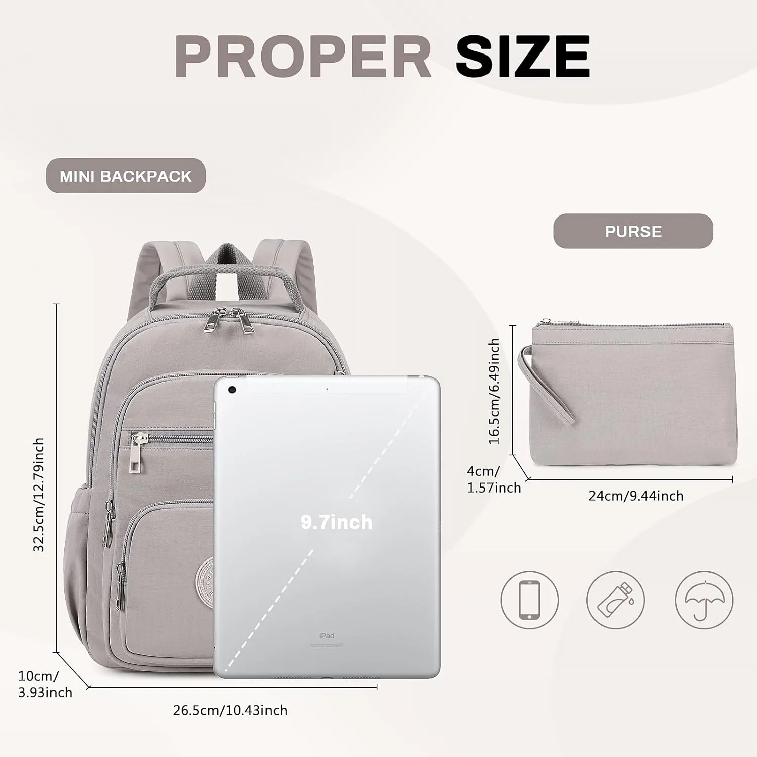 Small Backpack for Women, 2PCS Mini Backpack for Ladies Bookbag Purse for Women with Mini Wallet and Luggage Strap, Gray