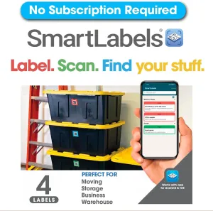 Smart Labels QR Code Stickers Pack of 4 (Starter Pack) Made in USA-QR Code Labels for Storage & Inventory Tracking, Storage Unit Organization,App Stickers for Inventory Organization & Moving Supplies