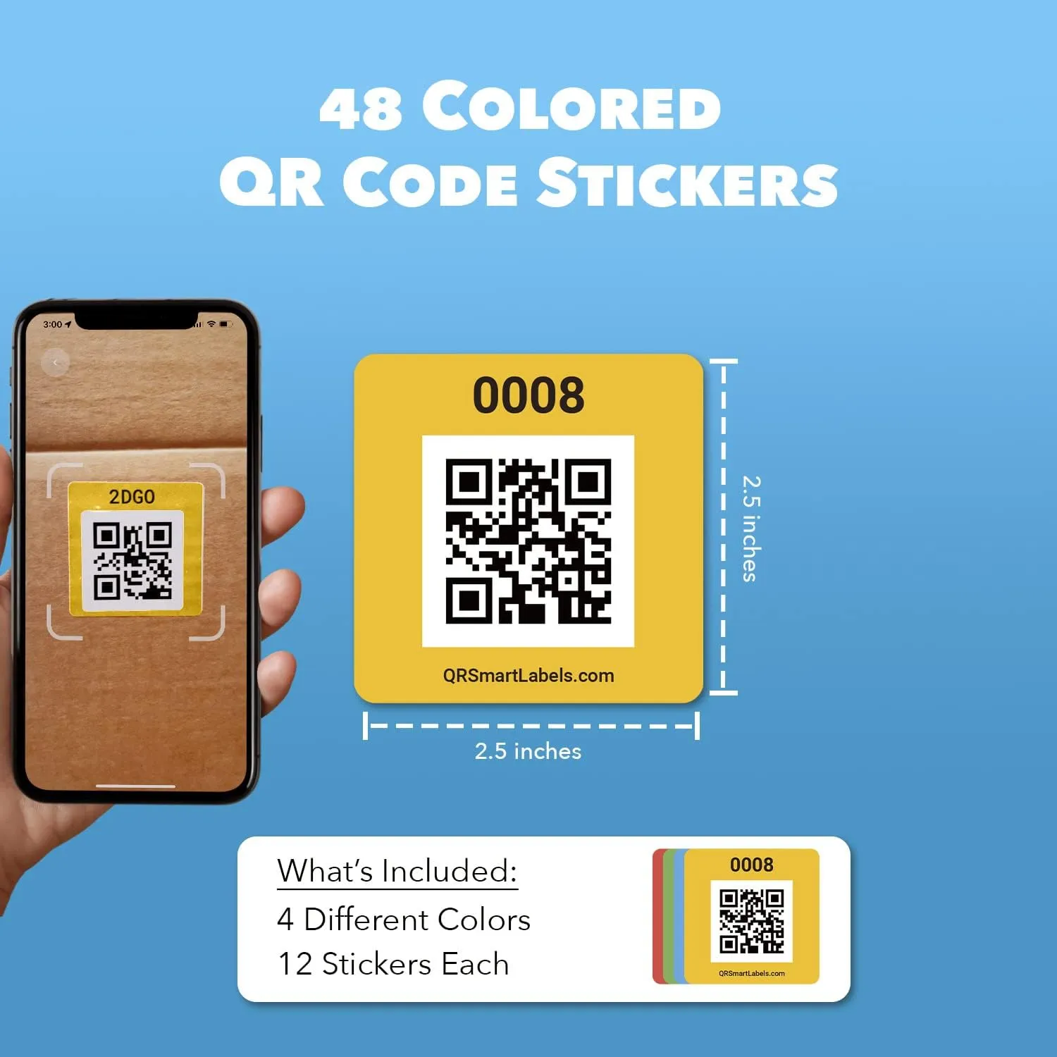 Smart Labels QR Code Stickers Pack of 4 (Starter Pack) Made in USA-QR Code Labels for Storage & Inventory Tracking, Storage Unit Organization,App Stickers for Inventory Organization & Moving Supplies