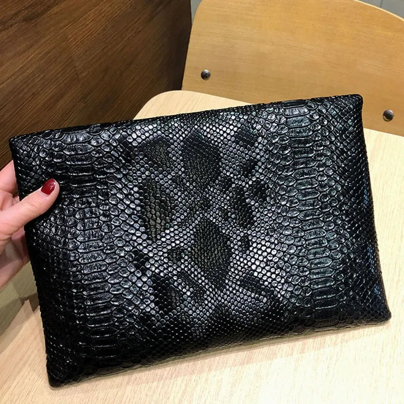 Snake Print Envelope Clutch