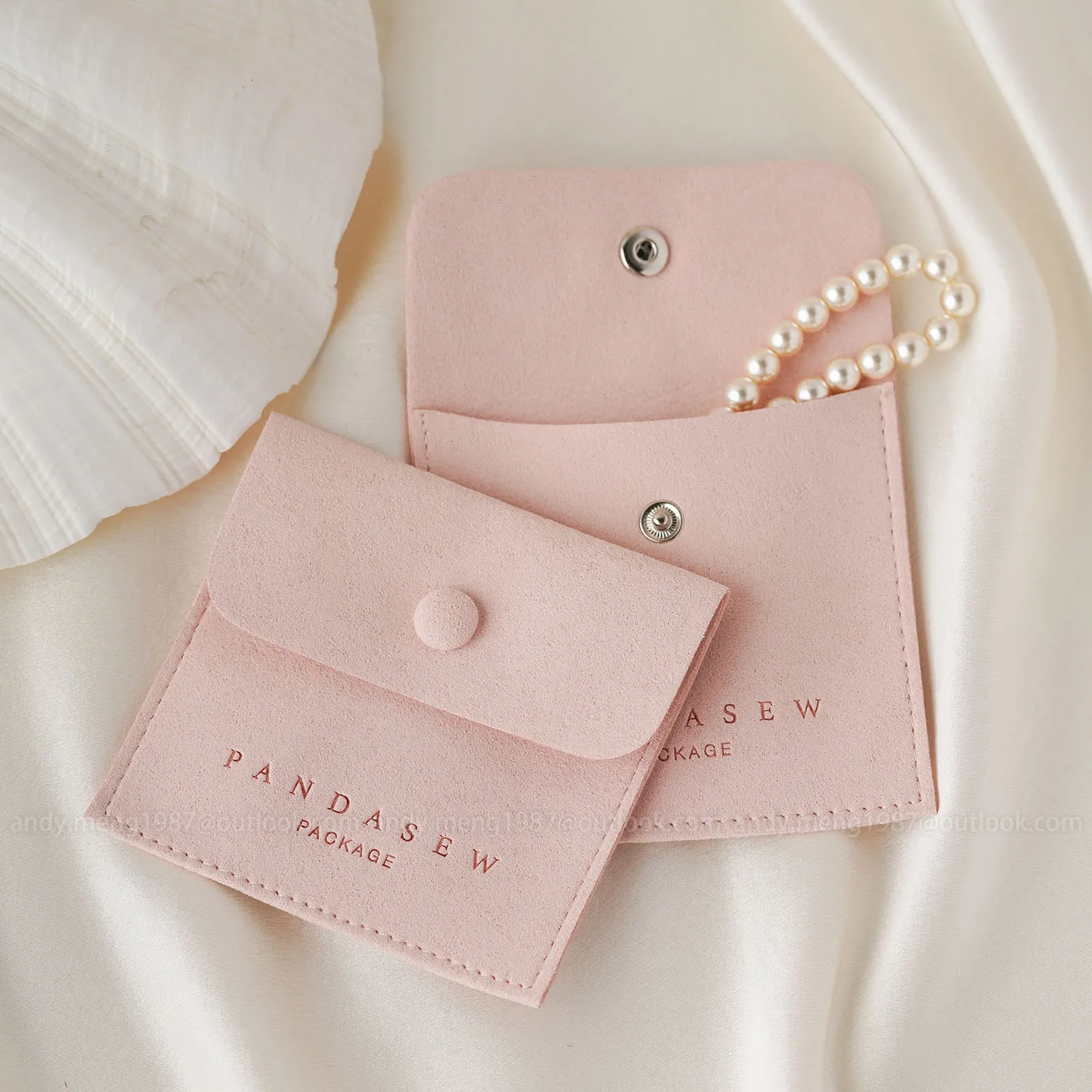 Snap button bags Thicker 08 Microfiber custom earrings packaging Brooch ring gift bags  jewelry packaging 50pcs MCR-081
